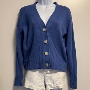 LOFT Blue Cardigan with Button Detail